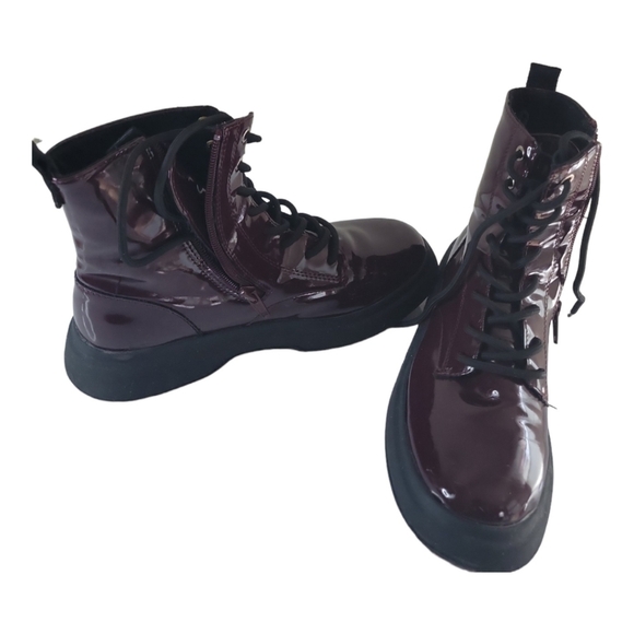 Zara Women's Round Toe Patent Leather Street Style Combat Boots 36 - Picture 2 of 8